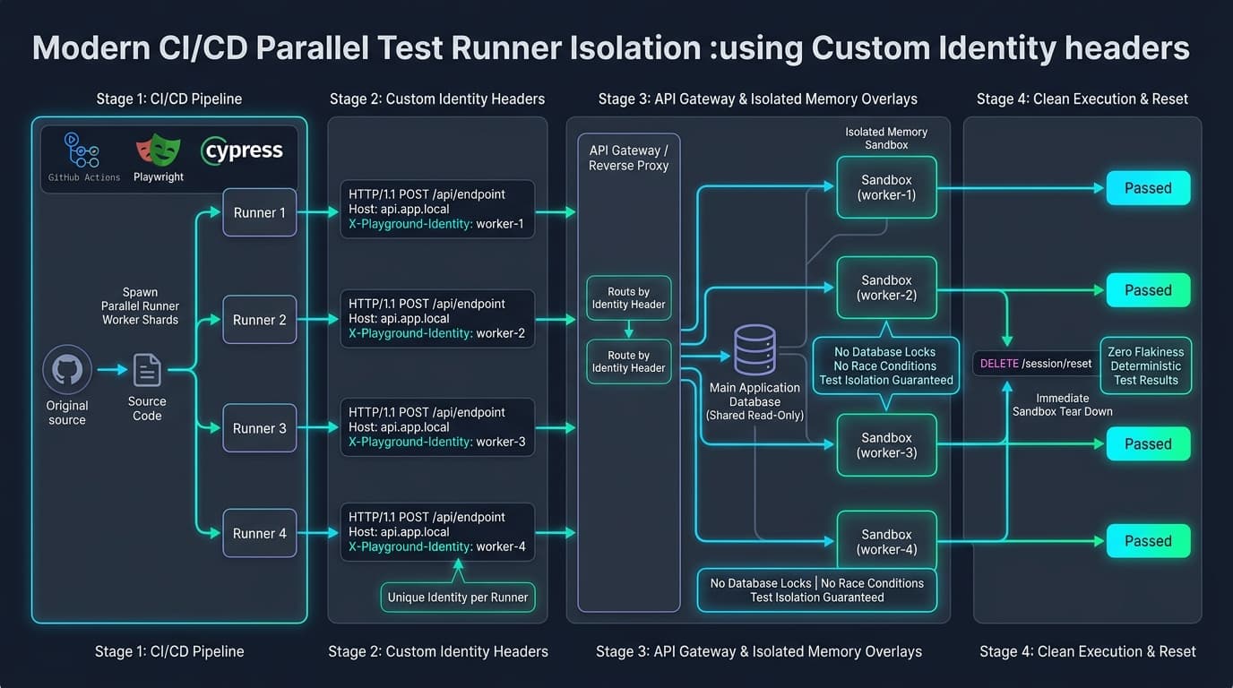 Playground API Parallel Test Runner Isolation with Custom Identity Headers Workflow Diagram