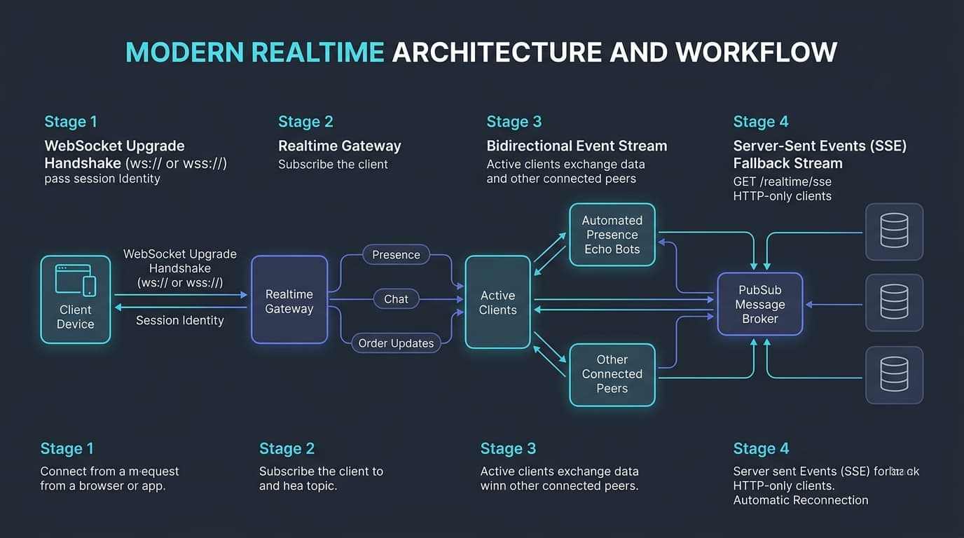 Playground API Modern Realtime WebSocket and SSE Workflow Diagram