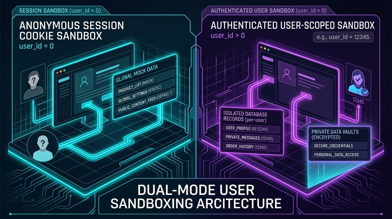 Dual-Mode User Sandboxing: Anonymous Session vs Authenticated State in Playground API